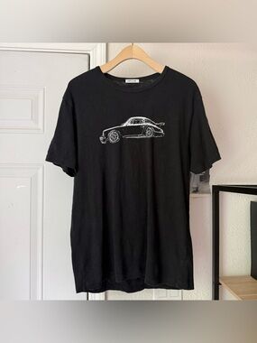 HIRO CLARK black car graphic crew neck knit slub short sleeve tee t-shirt